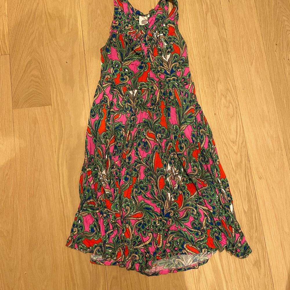 Anthropologie multi color pattern midi dress.